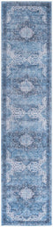 8' Blue Floral Power Loom Worn Faded Non Skid Runner Rug