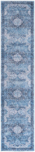 8' Blue Floral Power Loom Worn Faded Non Skid Runner Rug