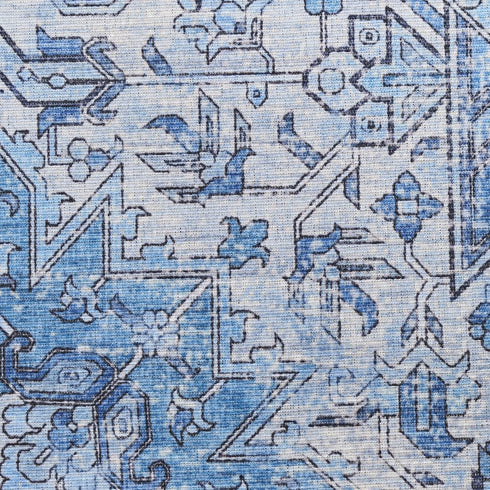 8' Blue Floral Power Loom Worn Faded Non Skid Runner Rug