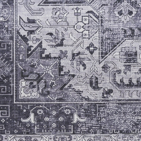 8' Gray Floral Power Loom Worn Faded Non Skid Runner Rug