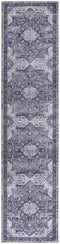 8' Gray Floral Power Loom Worn Faded Non Skid Runner Rug