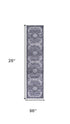 8' Gray Floral Power Loom Worn Faded Non Skid Runner Rug