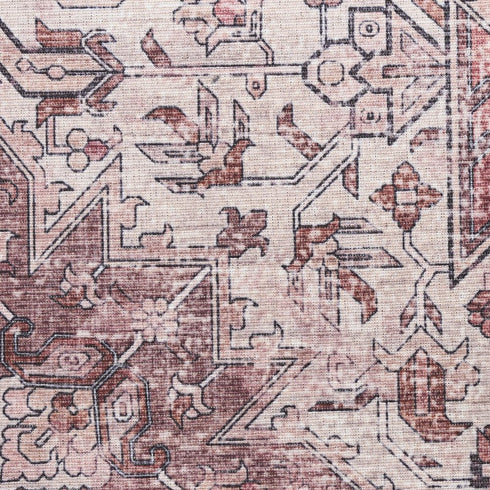 8' Red Floral Power Loom Worn Faded Non Skid Runner Rug