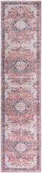 8' Red Floral Power Loom Worn Faded Non Skid Runner Rug