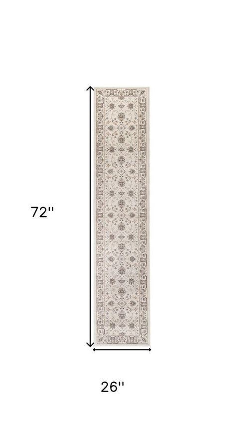 6' Ivory Floral Worn Faded Runner Rug