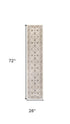 6' Ivory Floral Worn Faded Runner Rug