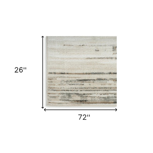 6' Ivory Abstract Worn Faded Runner Rug