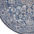 8' Blue Floral Power Loom Worn Faded Round Rug