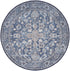 8' Blue Floral Power Loom Worn Faded Round Rug