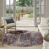 8' Red Geometric Power Loom Worn Faded Round Rug