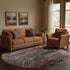 8' Red Geometric Power Loom Worn Faded Round Rug