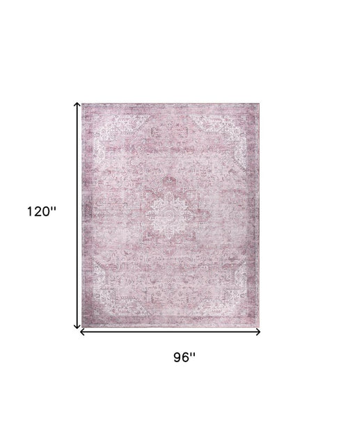 8' X 10' Pink Floral Distressed Area Rug