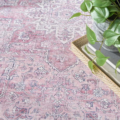 8' X 10' Pink Floral Distressed Area Rug