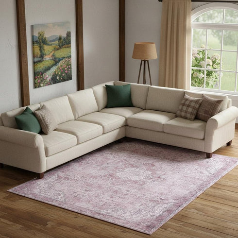 8' X 10' Pink Floral Distressed Area Rug