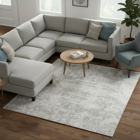 7' X 9' Ivory Floral Distressed Area Rug