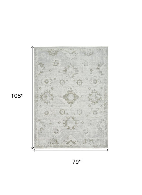 7' X 9' Ivory Floral Distressed Area Rug
