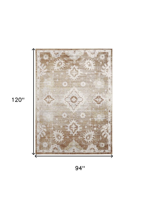 8' X 10' Brown Floral Distressed Area Rug