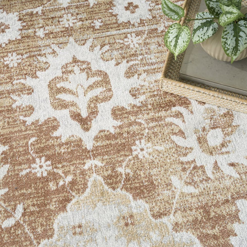 8' X 10' Brown Floral Distressed Area Rug
