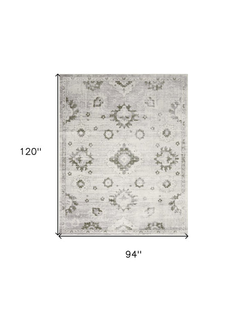 8' X 10' Ivory Floral Distressed Area Rug