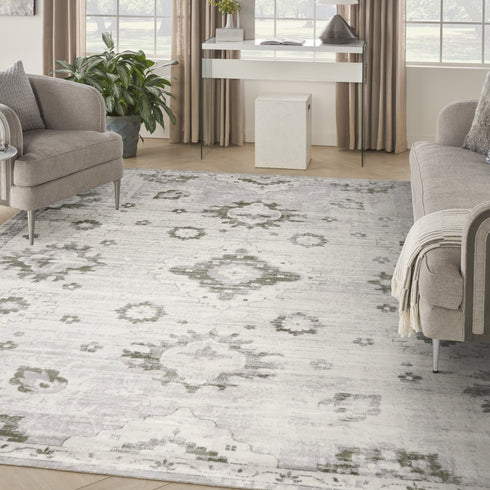 8' X 10' Ivory Floral Distressed Area Rug