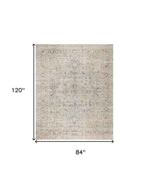 7' X 10' Gray Floral Distressed Area Rug