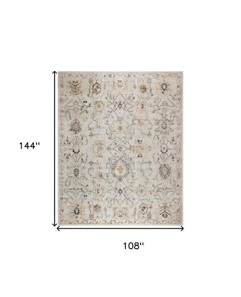 9' X 12' Gray Floral Distressed Area Rug