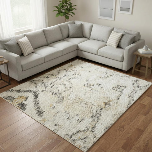 9' X 12' Gray Floral Distressed Area Rug