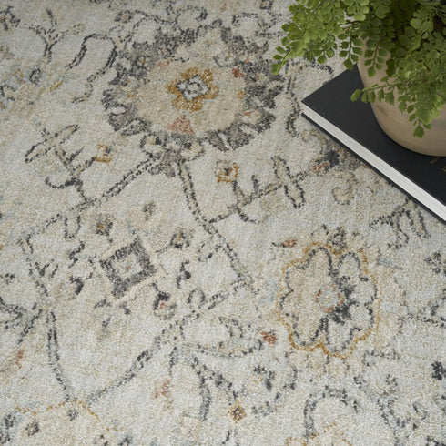 9' X 12' Gray Floral Distressed Area Rug