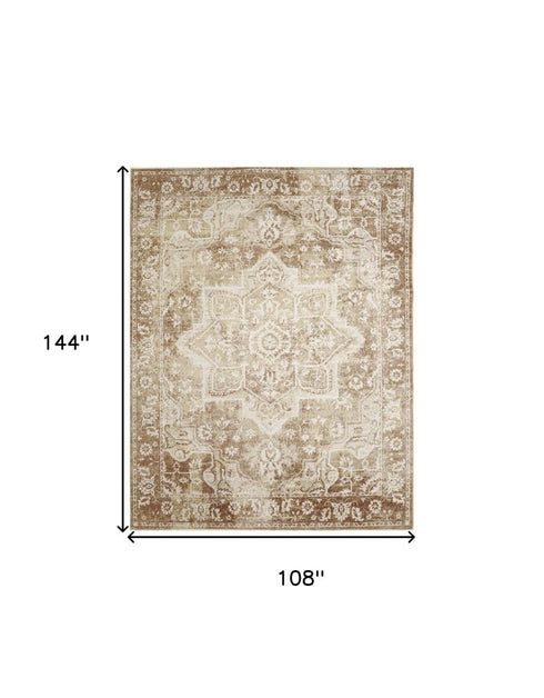 9' X 12' Brown Floral Distressed Area Rug