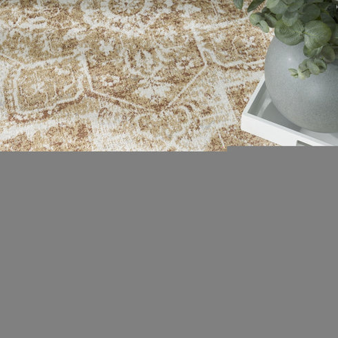 9' X 12' Brown Floral Distressed Area Rug