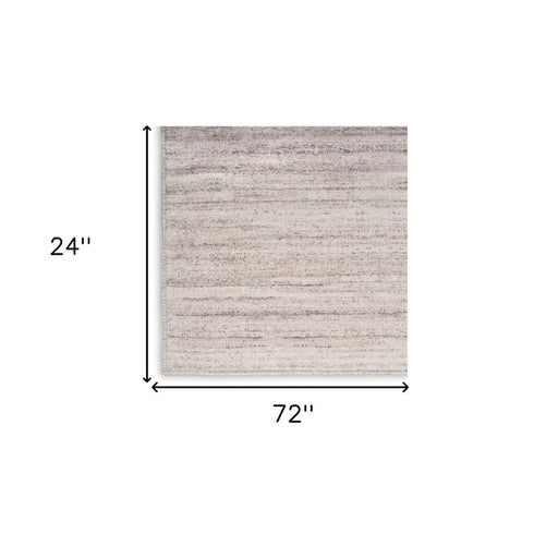 6' Ivory and Light Brown Abstract Washable Runner Rug