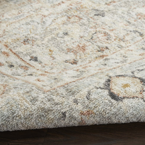 8' Light Gray Black And Yellow Floral Distressed Round Rug