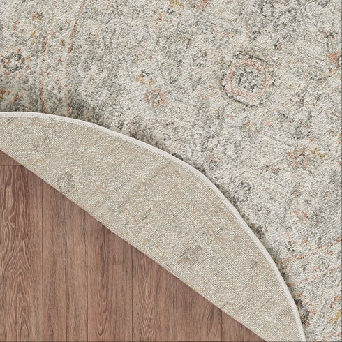 8' Light Gray Black And Yellow Floral Distressed Round Rug