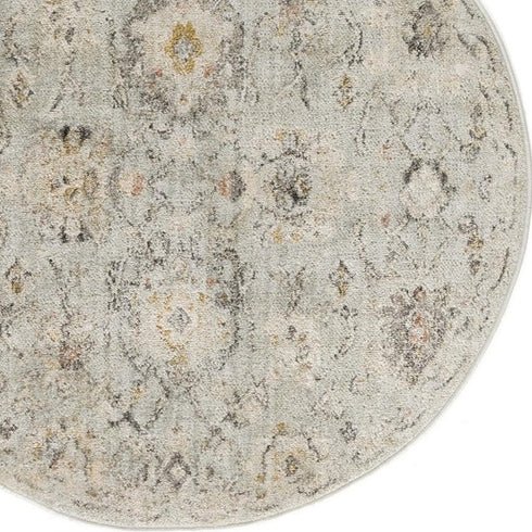 8' Black Mint Green And Ivory Floral Distressed Round Rug