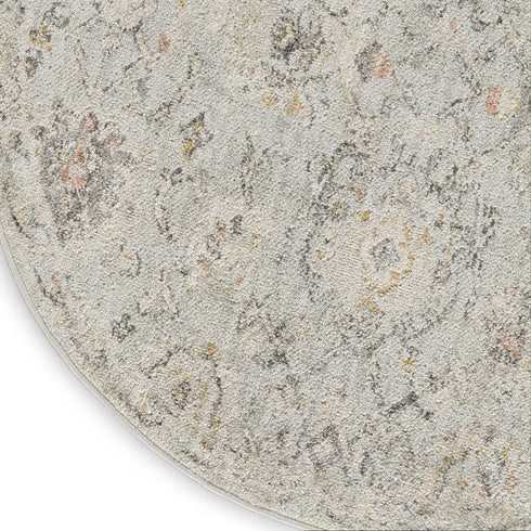 8' Black Mint Green And Ivory Floral Distressed Round Rug