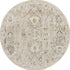 8' Cream Black And Yellow Floral Distressed Round Rug