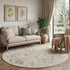 8' Cream Black And Yellow Floral Distressed Round Rug