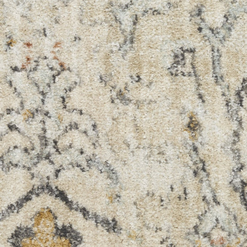 8' Cream Black And Yellow Floral Distressed Round Rug