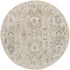 8' Cream Black And Yellow Floral Distressed Round Rug