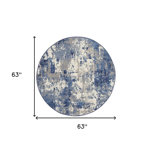 Blue Abstract Power Loom Round Rug