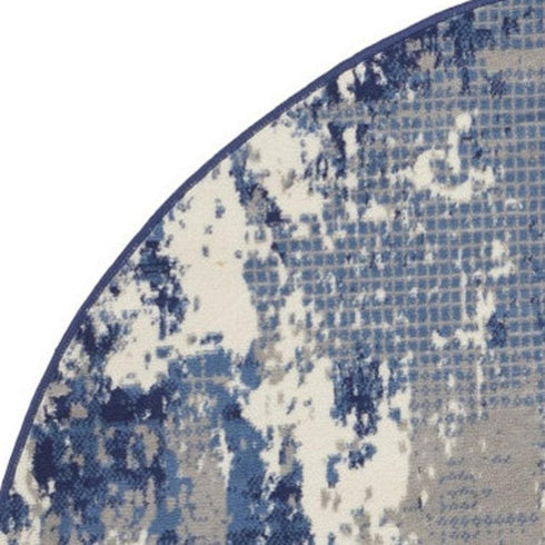 Blue Abstract Power Loom Round Rug