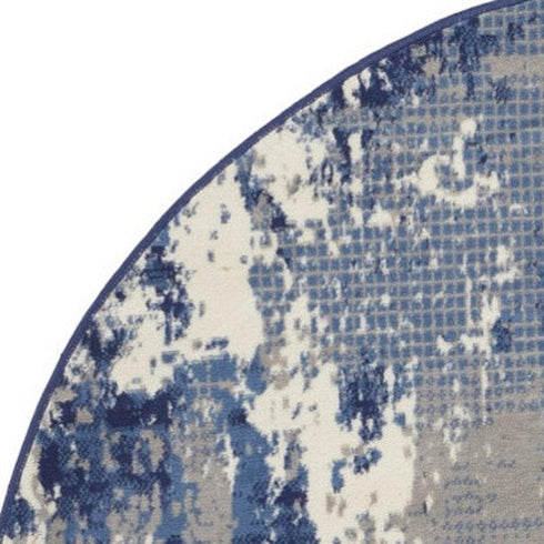 Blue Abstract Power Loom Round Rug