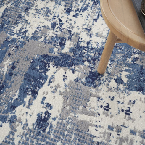 Blue Abstract Power Loom Round Rug