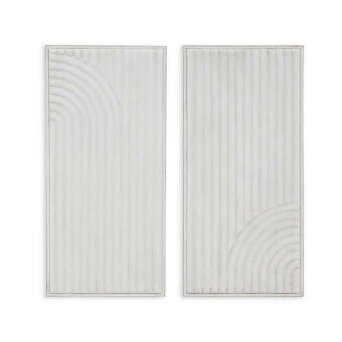 Set of Two White Metal Abstract Hanging Dimensional Sculptures