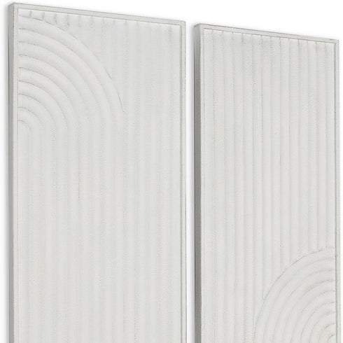Set of Two White Metal Abstract Hanging Dimensional Sculptures