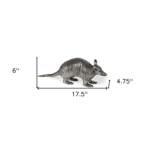 18" Silver Resin Armadillo Figurine