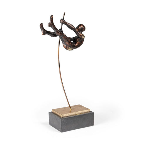 15" Bronze Resin Pole Vaulting Man Tabletop Sculpture