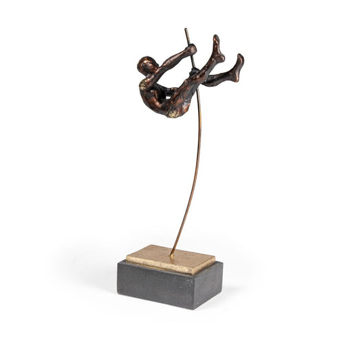 15" Bronze Resin Pole Vaulting Man Tabletop Sculpture