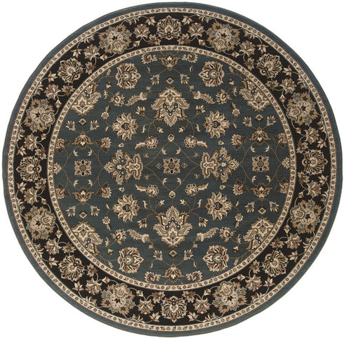 8' Blue And Black Floral Round Rug