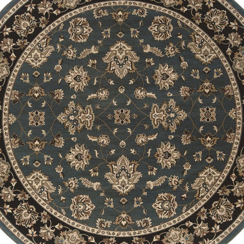 8' Blue And Black Floral Round Rug